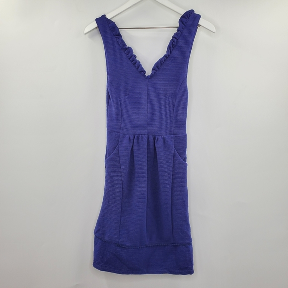 Anthropologie Maeve Ruffles Ottoman Dress Blue - Picture 2 of 9